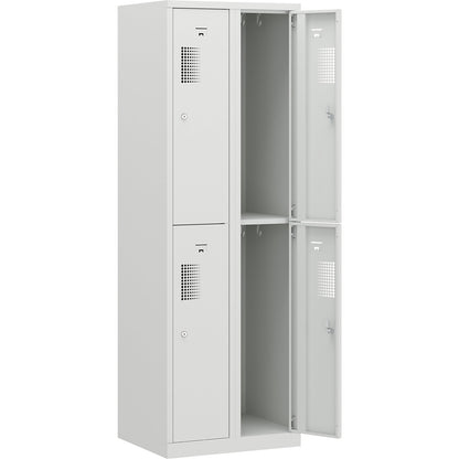 Amsterdam double deck clothes locker, 2 compartments, width 600 mm, 4 compartments, light grey.