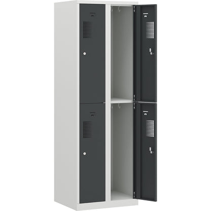 Amsterdam double deck clothes locker, 2 compartments, width 600 mm, 4 compartments, light grey / basalt grey.