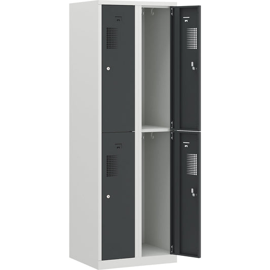 Amsterdam double deck clothes locker, 2 compartments, width 600 mm, 4 compartments, light grey / basalt grey.