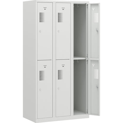 Amsterdam double deck clothes locker, 3 compartments, width 900 mm, 6 compartments, light grey.
