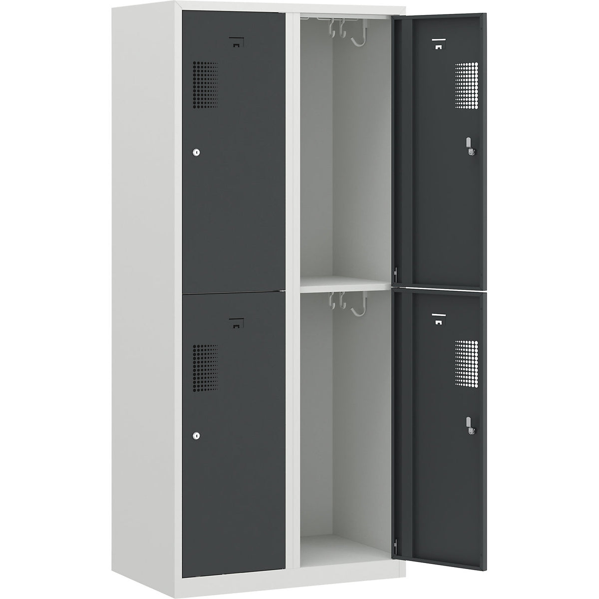 Amsterdam double deck clothes locker, 2 compartments, width 800 mm, 4 compartments, light grey / basalt grey.