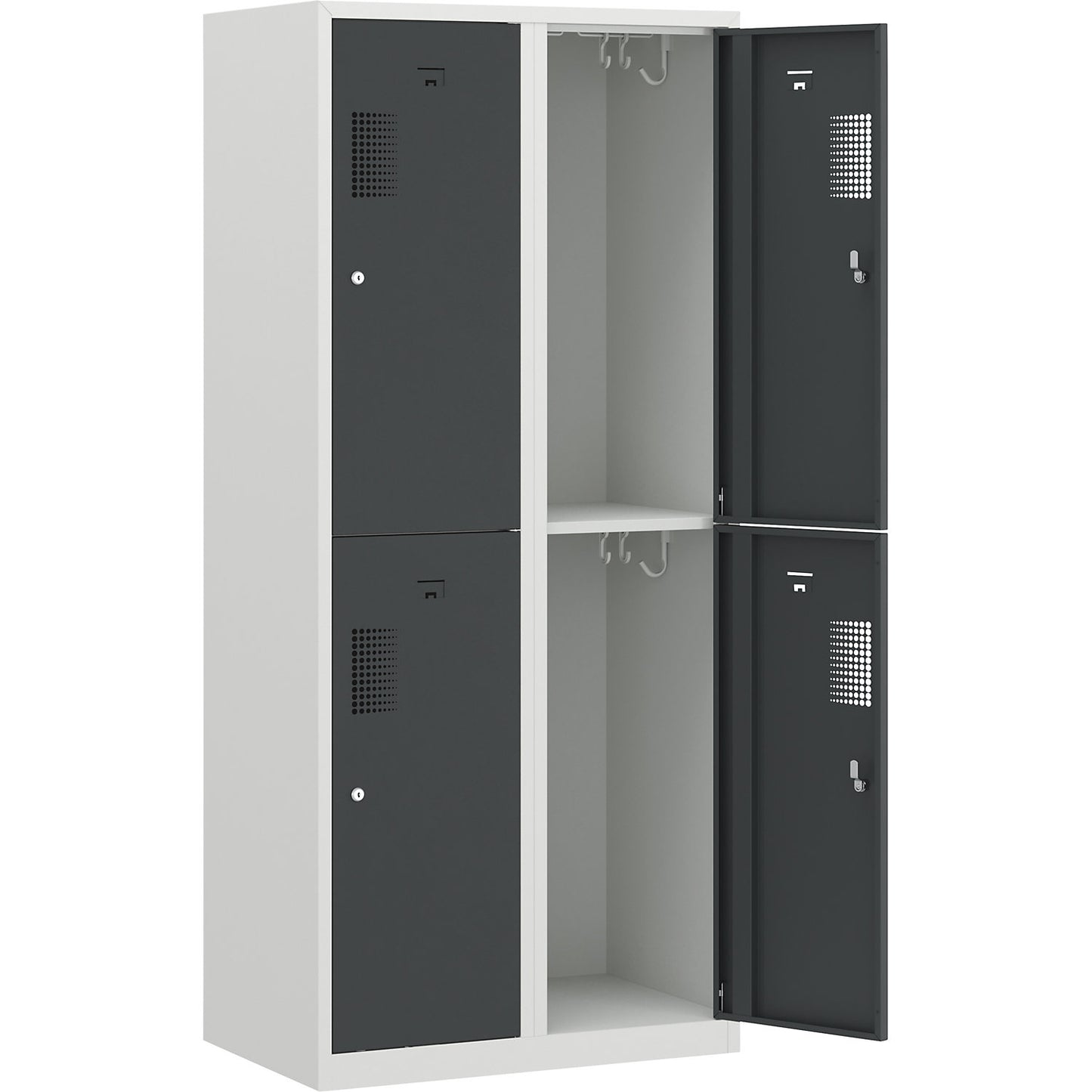 Amsterdam double deck clothes locker, 2 compartments, width 800 mm, 4 compartments, light grey / basalt grey.