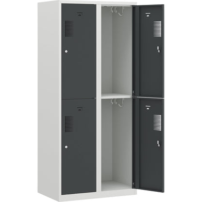 Amsterdam double deck clothes locker, 2 compartments, width 800 mm, 4 compartments, light grey / basalt grey.