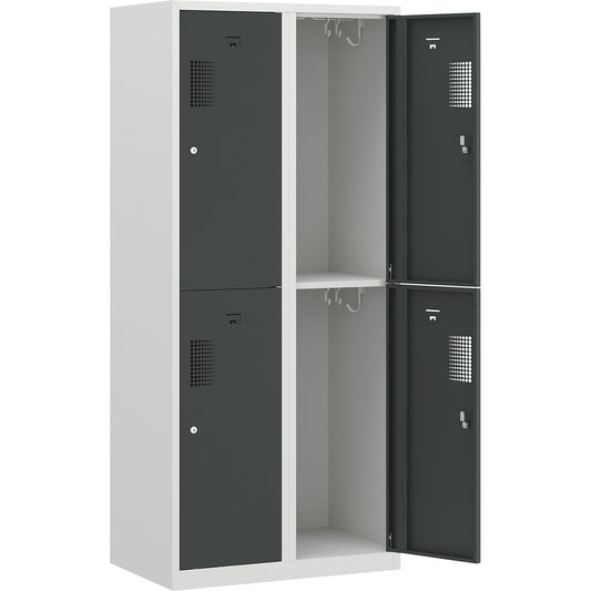 Amsterdam double deck clothes locker, 2 compartments, width 800 mm, 4 compartments, light grey / basalt grey.