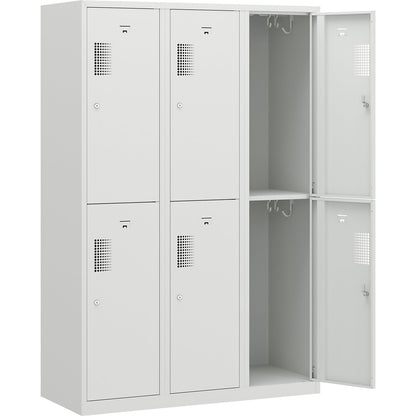 Amsterdam double deck clothes locker, 3 compartments, width 1200 mm, 6 compartments, light grey.