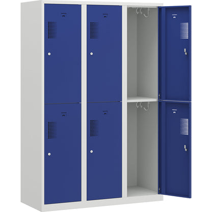 Amsterdam double deck clothes locker, 3 compartments, width 1200 mm, 6 compartments, light grey / gentian blue.