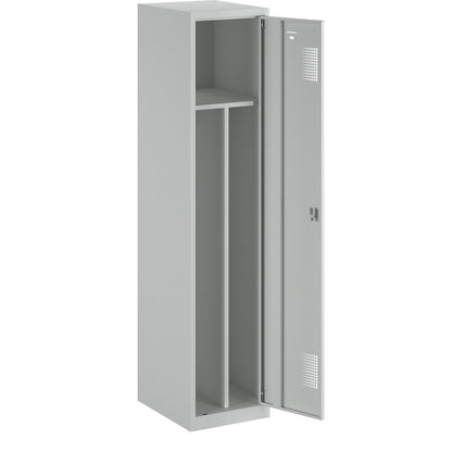 Amsterdam clean and dirty locker, centre divider, 1 compartment, light grey, width 400 mm, cylinder lock.