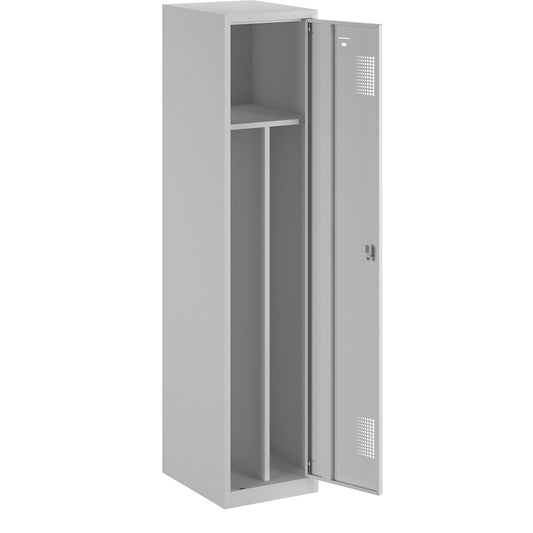 Amsterdam clean and dirty locker, centre divider, 1 compartment, light grey, width 400 mm, cylinder lock.