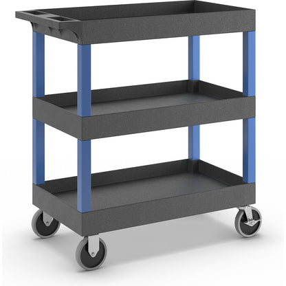 MULTI universal truck, LxWxH 895 x 460 x 950 mm, 3 shelves, 3 trays, black / blue.
