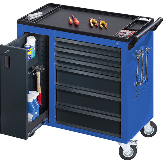 JUMBO workshop trolley, with vertical drawers and 6 drawers, HxWxD 935 x 900 x 460 mm, gentian blue.