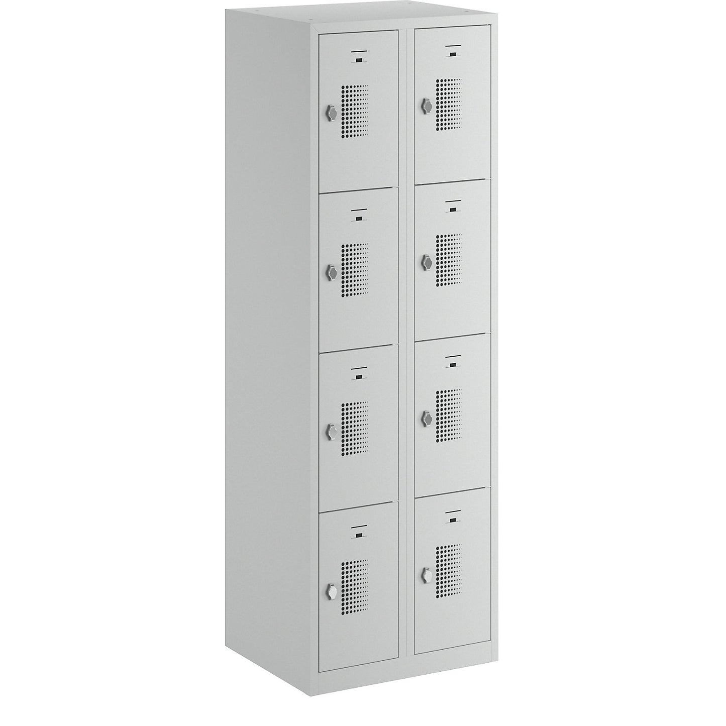 Amsterdam 4-fold compartment locker, 2 compartments, light grey, W 600 mm, 8 compartments, rotary bolt.