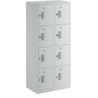 Amsterdam 4-fold compartment locker, 2 compartments, light grey, W 800 mm, 8 compartments, rotary bolt.
