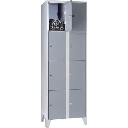 Munich 4-fold compartment locker, 2 compartments, light grey / silver grey, W 600 mm, with feet.