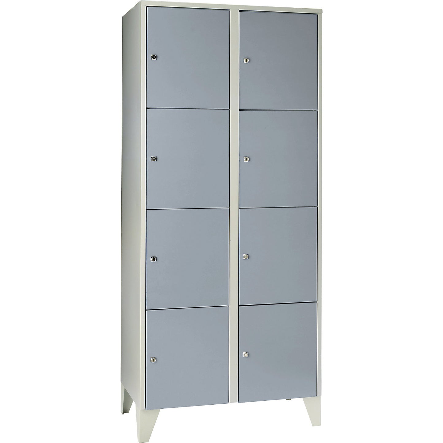 Munich 4-fold compartment locker, 2 compartments, light grey / silver grey, W 800 mm, with feet.