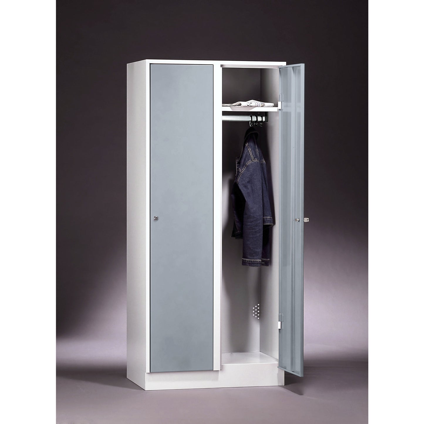 Munich locker, 2 compartments, light grey, W 800 mm, with base plinth.