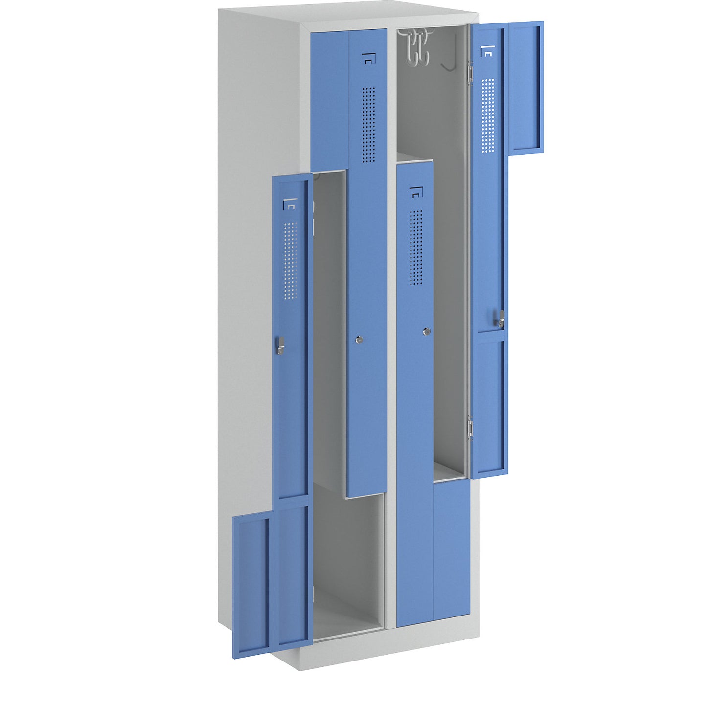 Amsterdam Z locker, 2 compartments, light grey / light blue, width 590 mm.