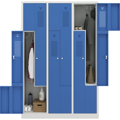 Amsterdam Z locker, 3 compartments, light grey / light blue, width 1185 mm.