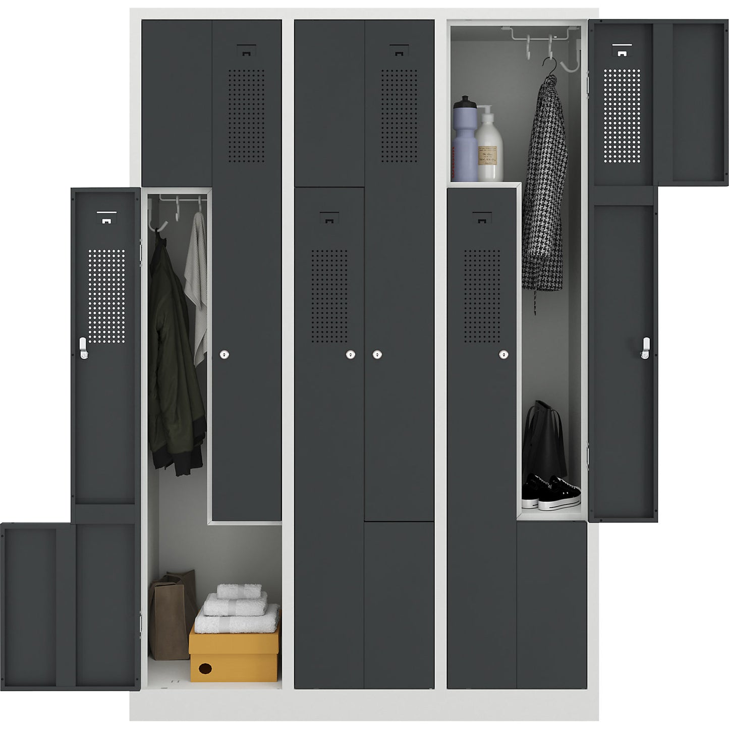Amsterdam Z locker, 3 compartments, light grey / basalt grey, width 1185 mm.