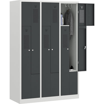 Amsterdam Z locker, 3 compartments, light grey / basalt grey, width 1185 mm.