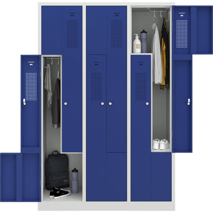 Amsterdam Z locker, 3 compartments, light grey / gentian blue, width 1185 mm.