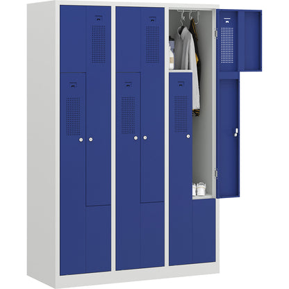 Amsterdam Z locker, 3 compartments, light grey / gentian blue, width 1185 mm.