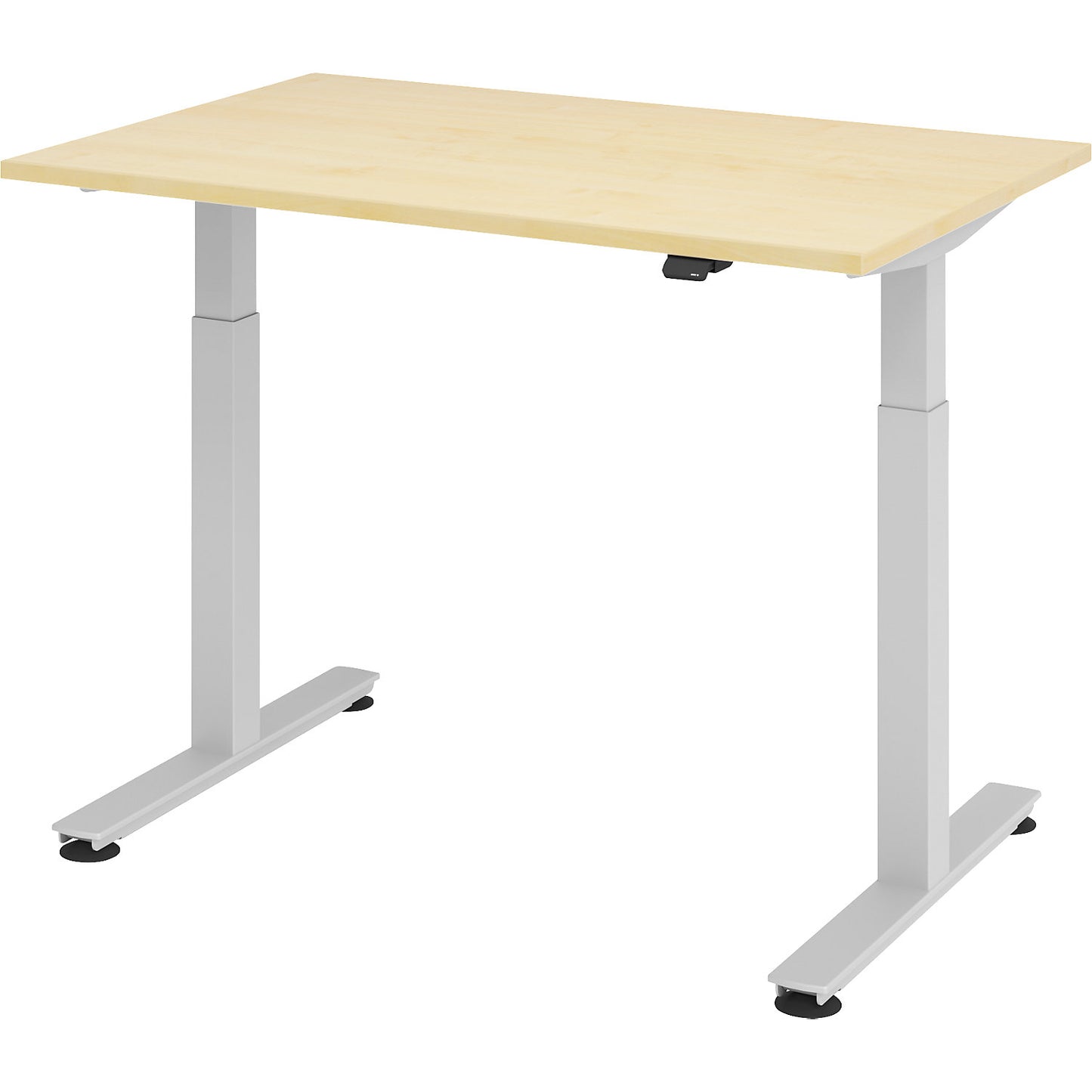 Desk, electric height adjustment, straight, WxD 1200 x 800 mm, maple/aluminium silver.