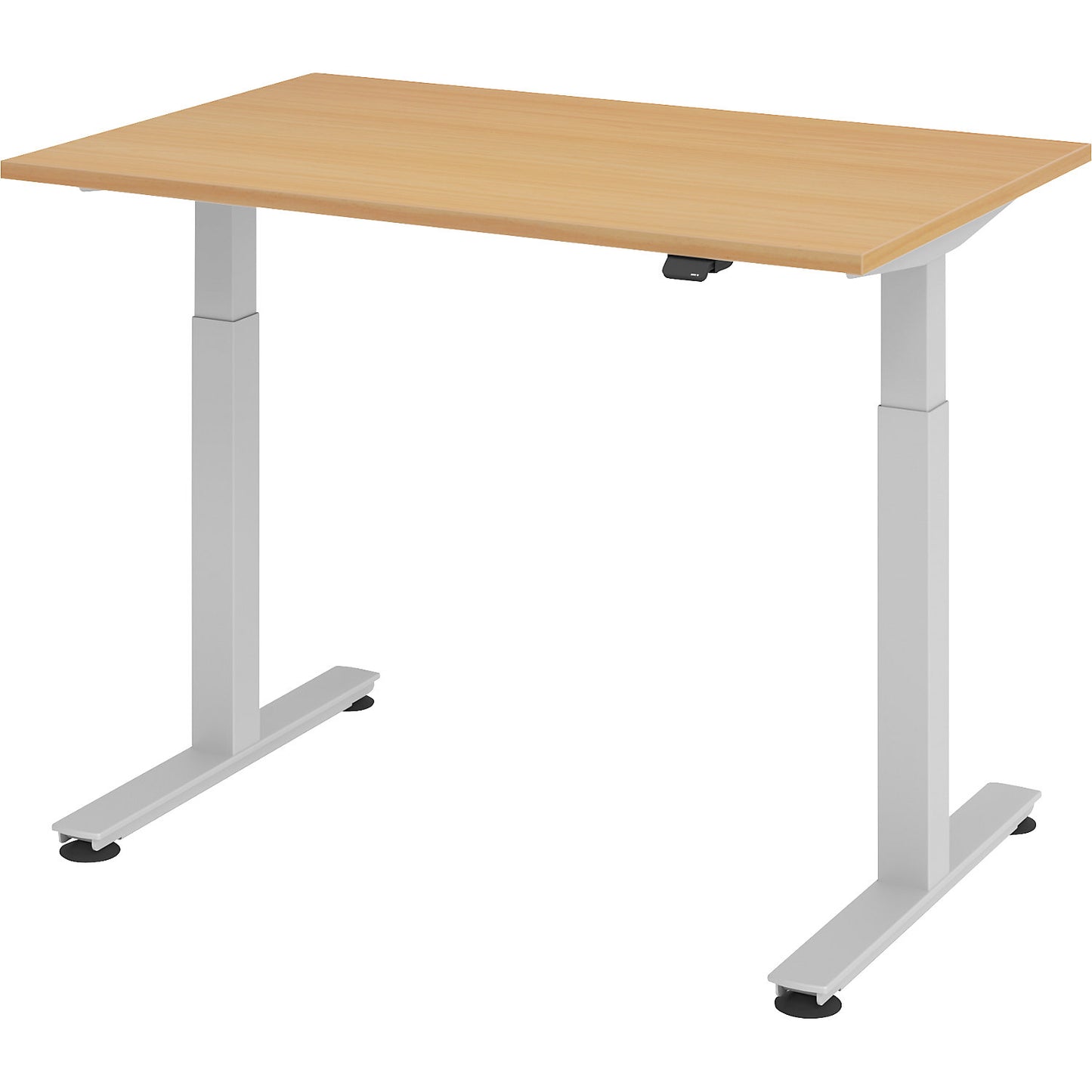 Desk, electric height adjustment, straight, WxD 1200 x 800 mm, beech/aluminium silver.