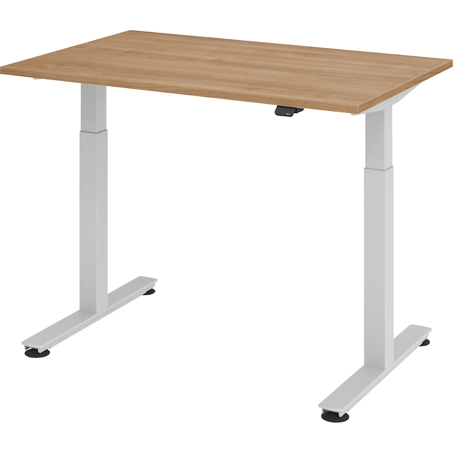 Desk, electric height adjustment, straight, WxD 1200 x 800 mm, walnut/aluminium silver.