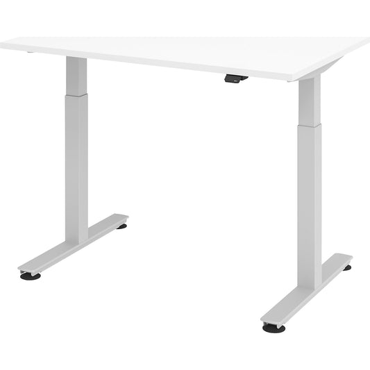 Desk, electric height adjustment, straight, WxD 1200 x 800 mm, white/aluminium silver.