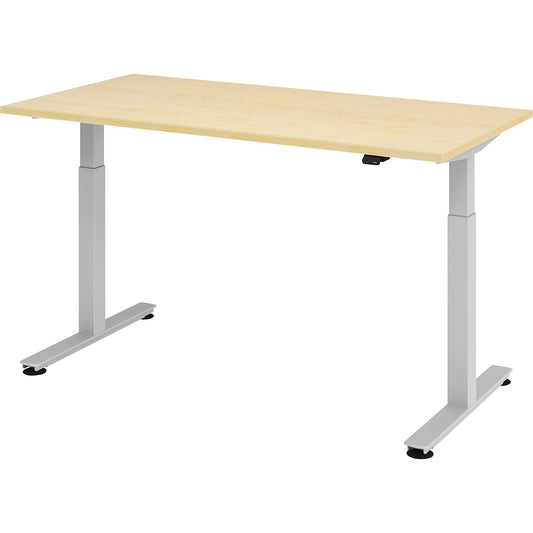 Desk, electric height adjustment, straight, WxD 1600 x 800 mm, maple/aluminium silver.