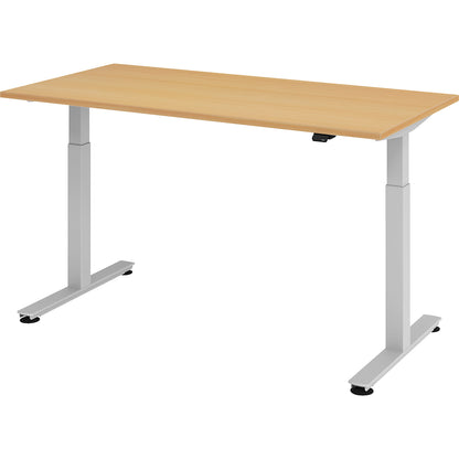 Desk, electric height adjustment, straight, WxD 1600 x 800 mm, beech/aluminium silver.
