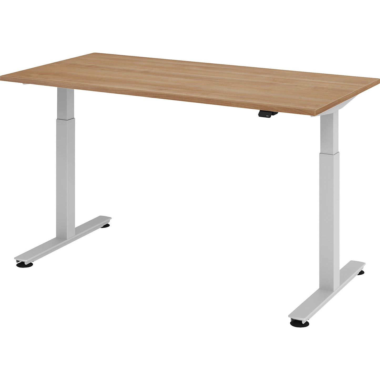 Desk, electric height adjustment, straight, WxD 1600 x 800 mm, walnut/aluminium silver.