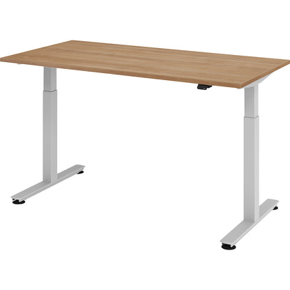 Desk, electric height adjustment, straight, WxD 1600 x 800 mm, walnut/aluminium silver.