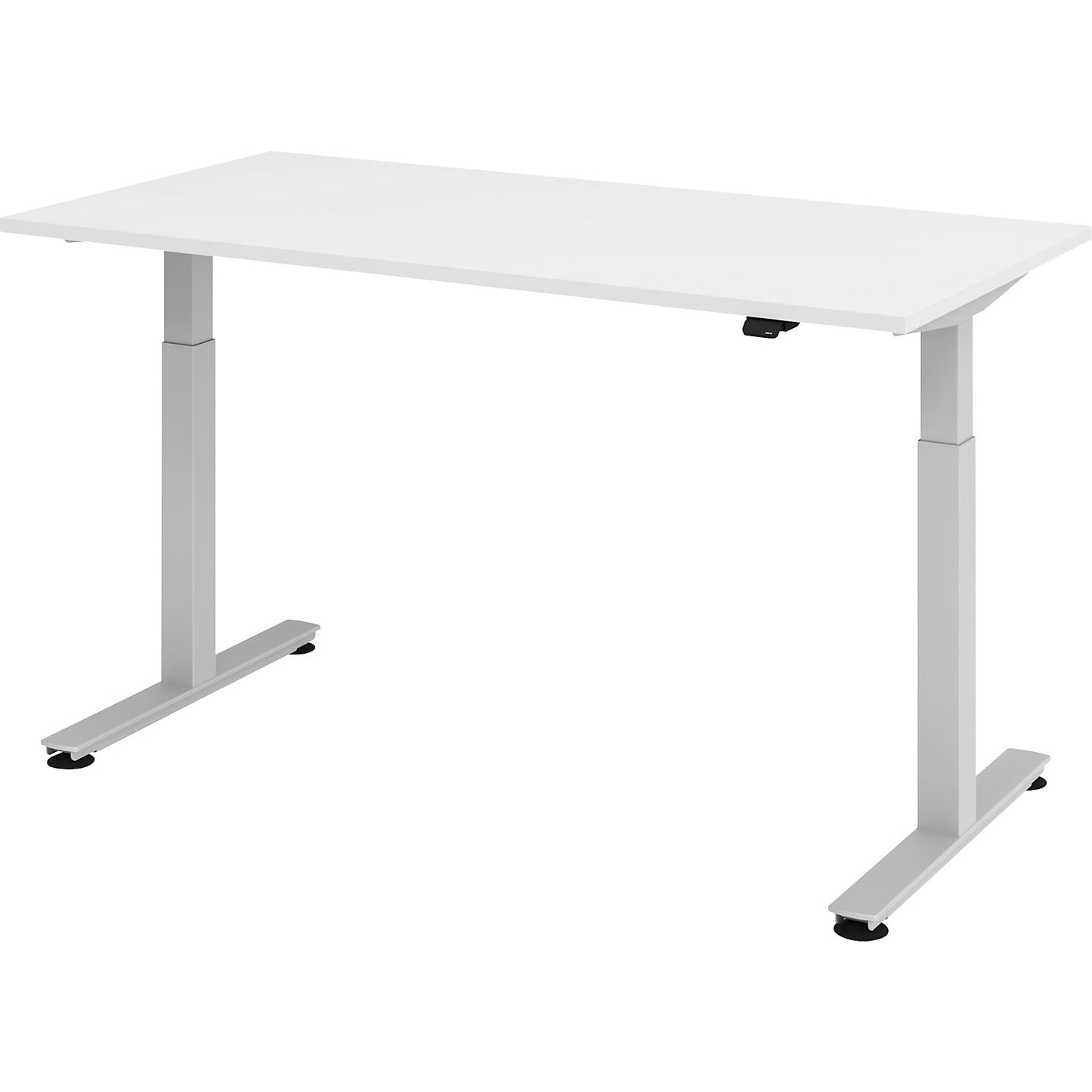 Desk, electric height adjustment, straight, WxD 1600 x 800 mm, white/aluminium silver.