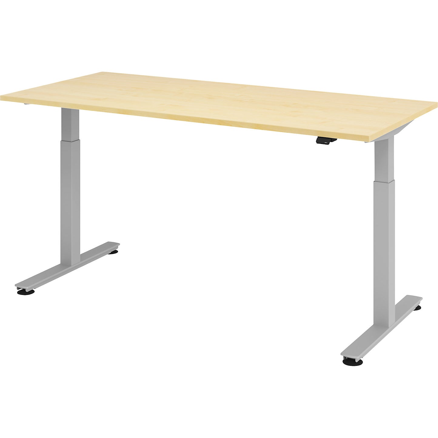 Desk, electric height adjustment, straight, WxD 1800 x 800 mm, maple/aluminium silver.