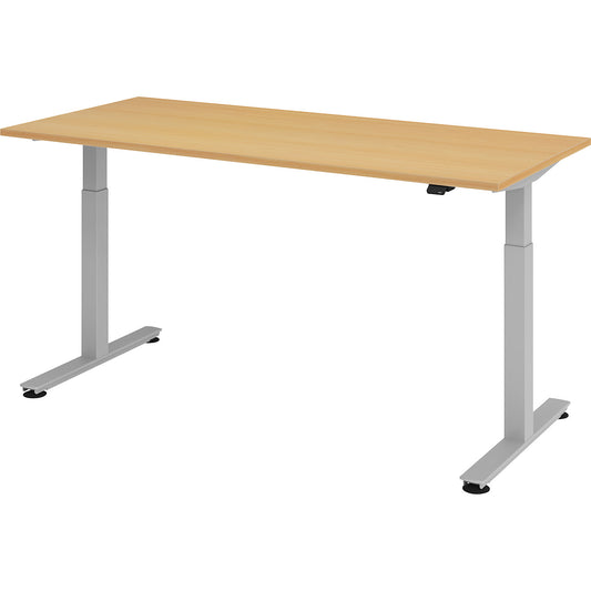 Desk, electric height adjustment, straight, WxD 1800 x 800 mm, beech/aluminium silver.
