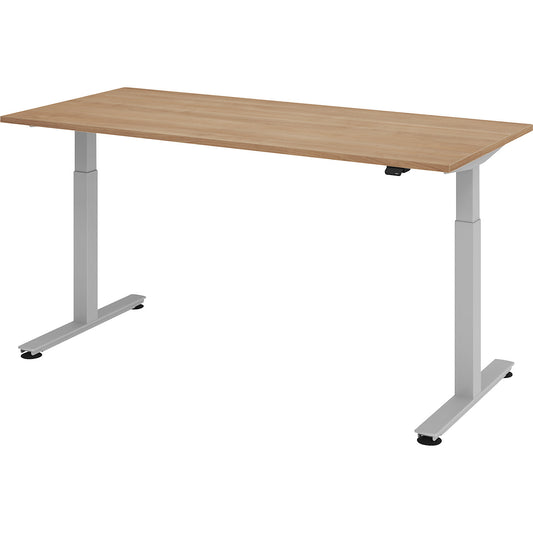 Desk, electric height adjustment, straight, WxD 1800 x 800 mm, walnut/aluminium silver.