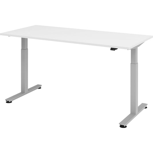 Desk, electric height adjustment, straight, WxD 1800 x 800 mm, white/aluminium silver.