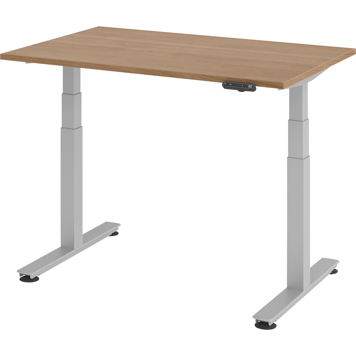 Desk, electric height adjustment, straight, WxD 1200 x 800 mm, walnut.