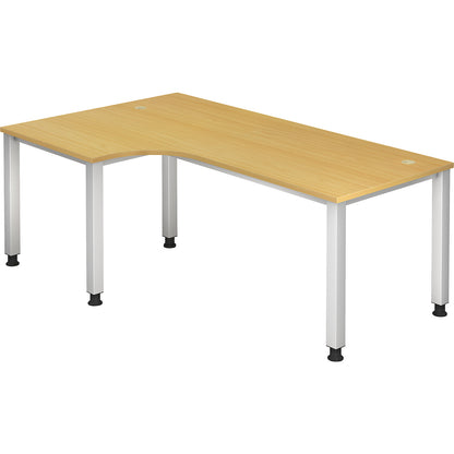 RENATUS - Desk, angled table, width 2000 mm, aluminium silver / beech finish.