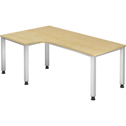 RENATUS - Desk, angled table, width 2000 mm, aluminium silver / maple finish.