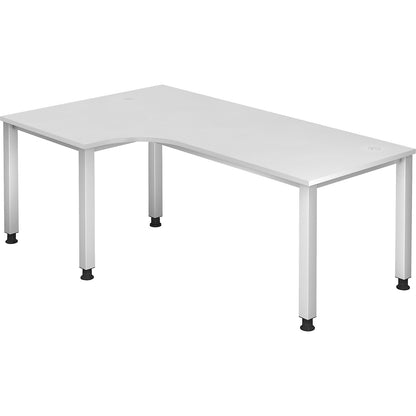 RENATUS - Desk, angled table, width 2000 mm, aluminium silver / white.