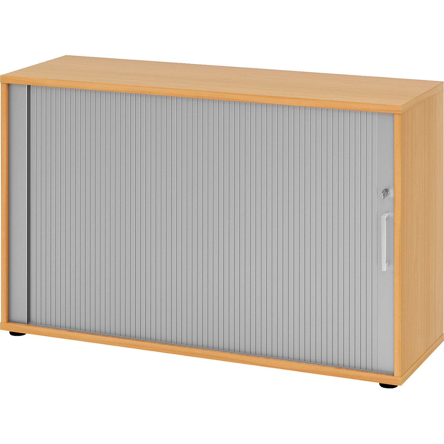 RENATUS - Roller shutter cupboard, height 748 mm, 1 shelf each, beech finish.