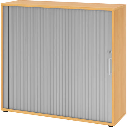 RENATUS - Roller shutter cupboard, height 1100 mm, 2 shelves each, beech finish.