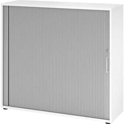 RENATUS - Roller shutter cupboard, height 1100 mm, 2 shelves each, white.