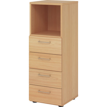 RENATUS - Shelf unit, 1 open compartment / 4 drawers, beech finish.