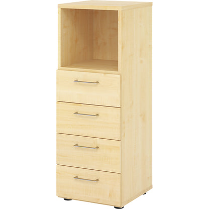 RENATUS - Shelf unit, 1 open compartment / 4 drawers, maple finish.