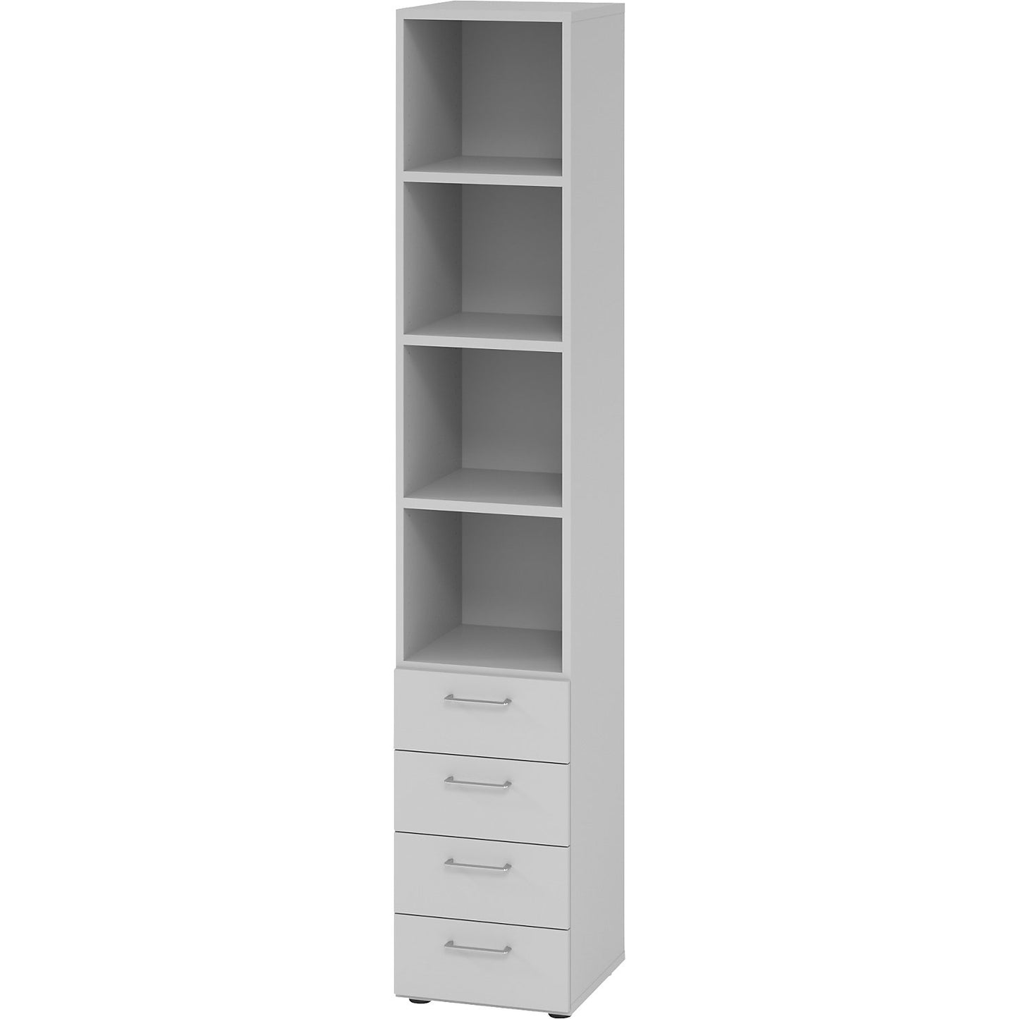 RENATUS - Shelf unit, 3 shelves / 4 drawers, light grey.