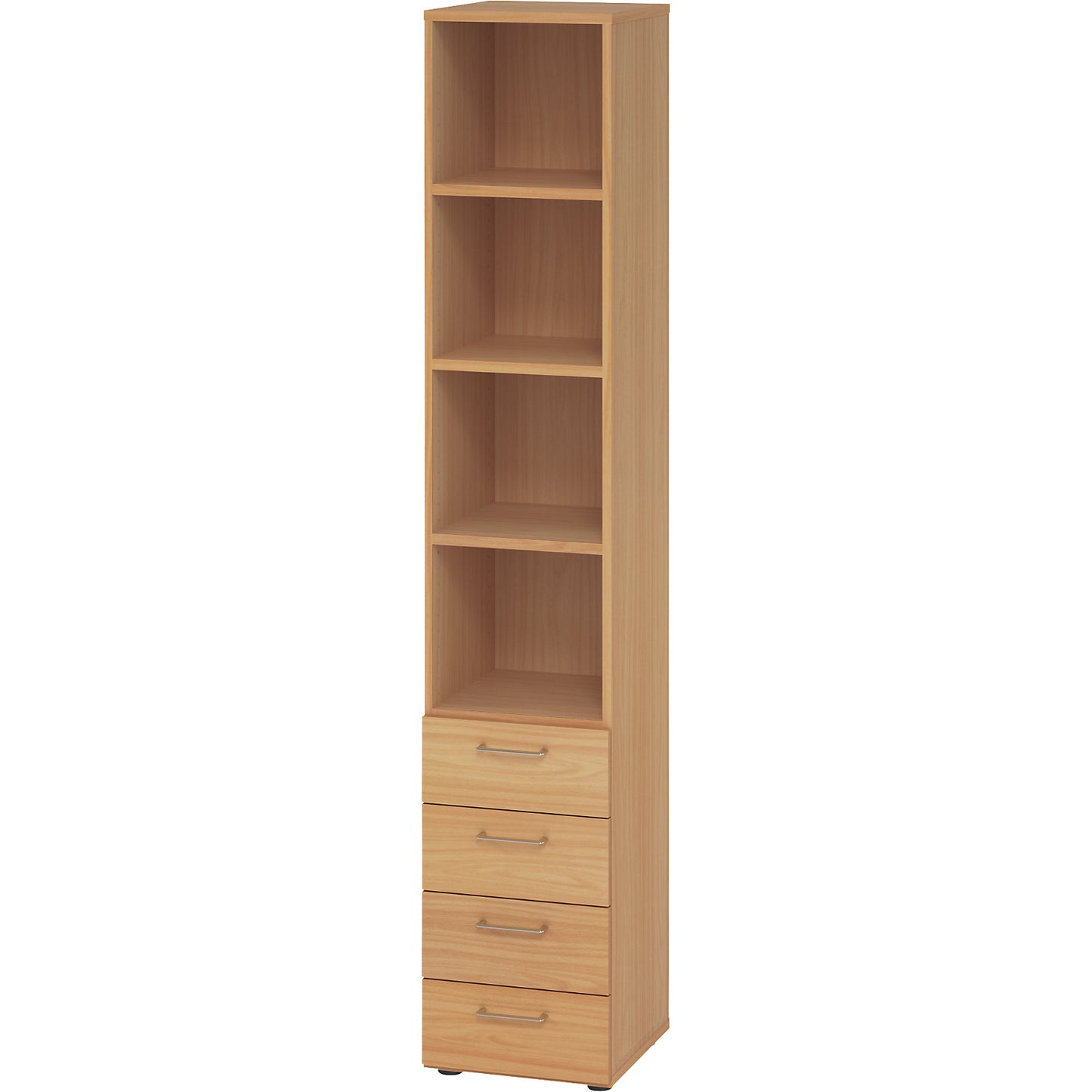 RENATUS - Shelf unit, 3 shelves / 4 drawers, beech finish.