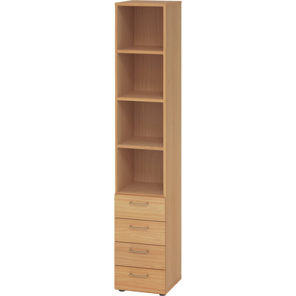 RENATUS - Shelf unit, 3 shelves / 4 drawers, beech finish.